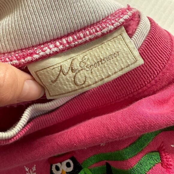 Vintage Christmas Winter Penguin Grannycore Double Crewneck Pink Sweatshirt - Picture 7 of 8